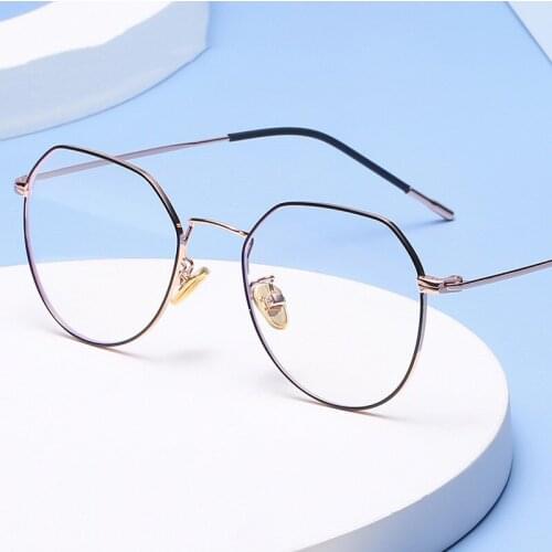 Oversized Polygon Women Men Myopia Optical Anti-blue Eyeglasses Frames Metal Spectacles Computer Goggles Clear Lens with Cloth