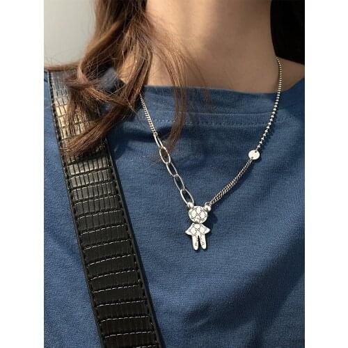 S925 Thai silver necklace with bear pendant retro cute simple jewelry for female birthday party gifts