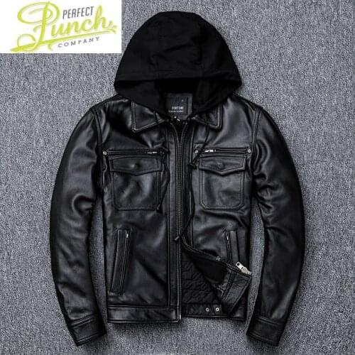 Coat Genuine Mens Cowhide Motorcycle Jacket Men Autumn Winter Real Cow Leather Jackets Plus Size KJ4196