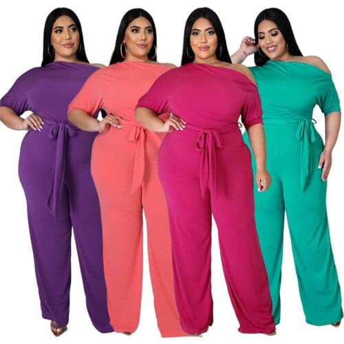 Sexy Inclined Shoulder One Piece Outfit Women Casual Streetwear Waistband Half Sleeve Plus Size Jumpsuits Wholesale Dropshipping