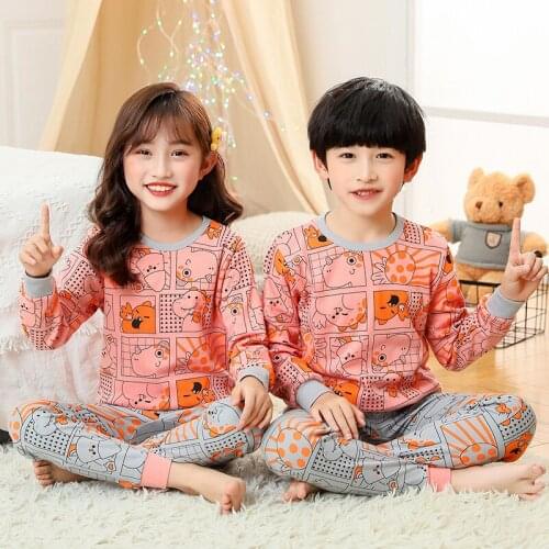 Animal Cartoon Boy And Girls Full Sleeve Cotton Pajamas Sets Children Homewear Baby Toddler Girls Clothing Sets Animal Pyjamas