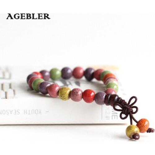 Popular National Style Handmade Porcelain Bangles Colorful Glaze Small Beaded Special Ceramic Bracelet Charm Jewelry for Women
