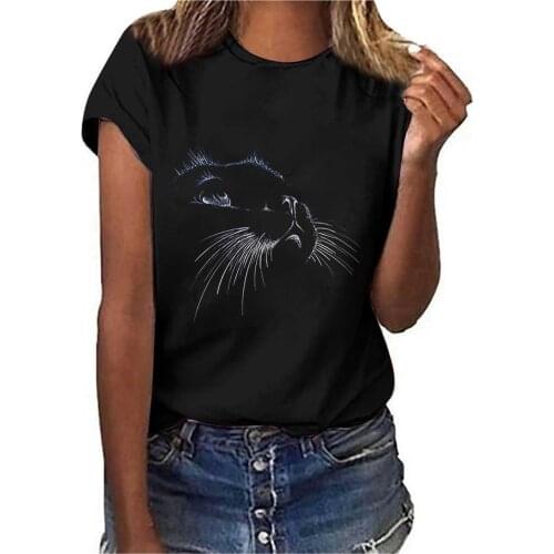 Plus Size Cats Printing WomenS T-Shirts Casual Graphic Tee Harajuku Tops O-Neck Summer Top Tee Loose Slim Women Tee Shirt