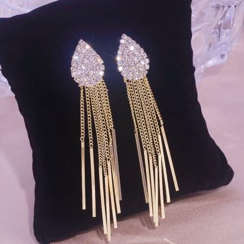 Luxury Shiny Rhinestone Long Tassel Earrings for Women Crystal Drop Dangle Earrings Dinner Party Accessories Wedding Jewelry