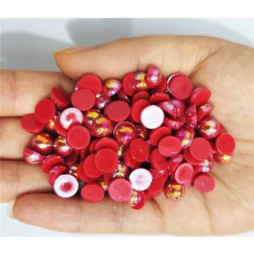 Scarlet AB Half Round Pearl Rhinestone Crystal Non Hotfix Flat Back Rhinestones Trim Accessories for Nail Art Rhinestones