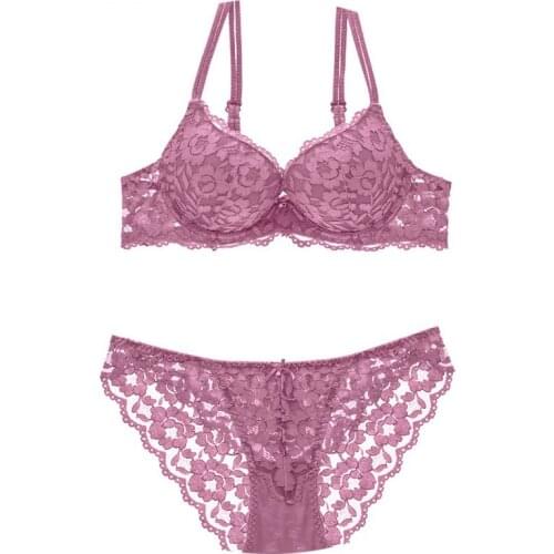 Sexy Full Lace lingerie Push Up bra Double strap bra Women Deep V Bra And Panty Set Tow Hook-and-eye Underwear Underwire Bras