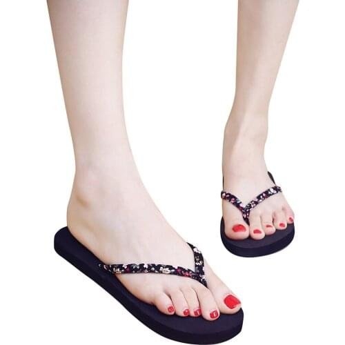 Women Girls Flip Flops Shoes 2019 Summer Fashion Floral Sponge Cake Slip-resistant Flip-flops Sandals Shoes EVA Flat Shoes