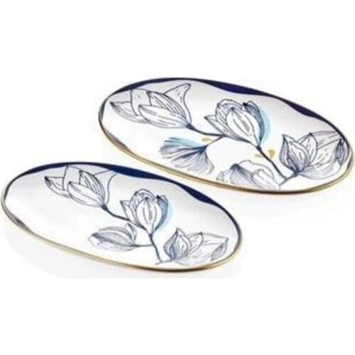 Blue Oval Serving Plate Set of 2 26 cm x 29 cm
