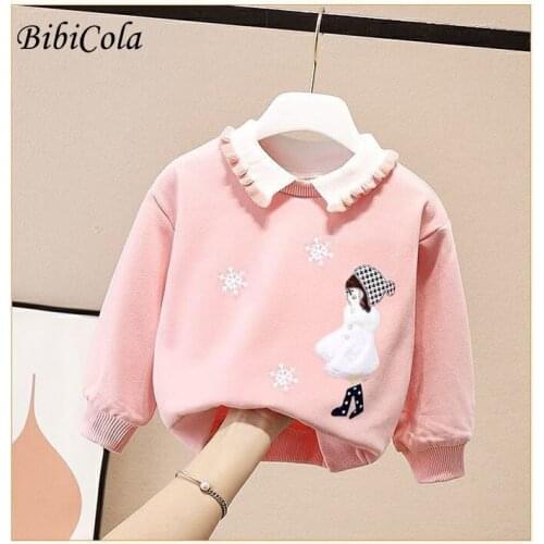 Teenster Toddler Girl Sweater Cute Little Girl Print Embroidery Bow Tops Fleece Warm Fall Winter Clothes Baby Children Outfits