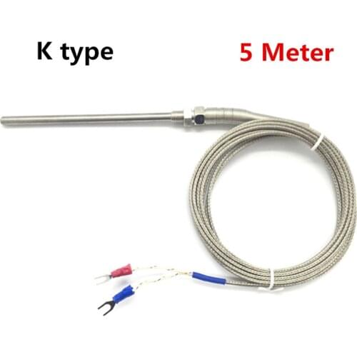 Stainless Steel High Temperature K type Thermocouple 0~400C Temperature Sensor 100mm 200mm Probe 5m Cable Wire Length