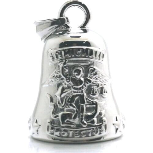 Unisex 316L Stainless Steel Star Archangel SAINT MICHAEL PROTECT US Pure Silver-Color Gloss Bell Pendant
