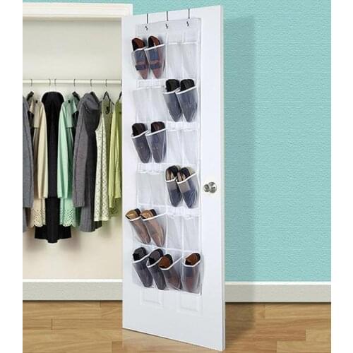 Shoe Hanger Over The Door Hanging Shoes Organizer with 24 Clear Pockets and 3 Metal Hooks snacks makeups Storage bag