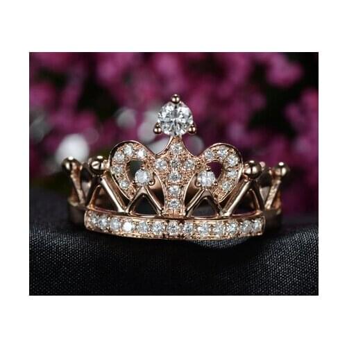 Vintage Genuine Rose Gold Crown Style Surprised Simulate Diamond Women Anniversary Ring Fashion Wedding Jewelry Accessories