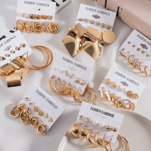 Vintage Metal Big Circle Hoop Earrings Sets for Women Geometric Acrylic Pearl Tassel Round Drop Earrings 2021 Trend Jewelry Gift