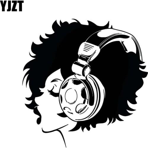 YJZT 13.3*13.7CM Listening To Music Funny Girl Car Sticker Fashion Cool Style Black/Silver Vinyl Decal Silhoutte Design C20-0985