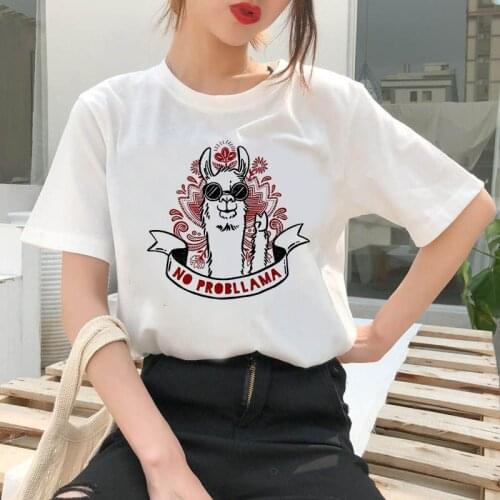 Women Short Sleeve Summer T Shirt Cute Alpaca Graphic Print Kawai Fashion Top Tees T Shirt for Girls Ladies Female Clothing