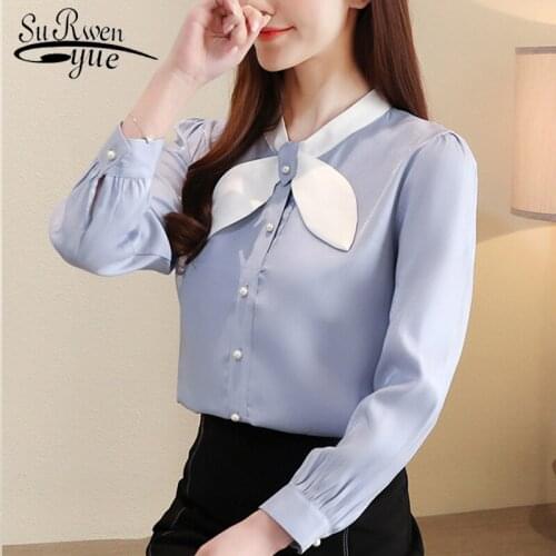 High Quality Blouses Women Spring Fashion 2020 Long Sleeve Chiffon Blouse Solid Stand Tops Office Lady Busas Elegantes 8271 50