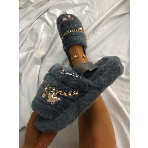 2021 New Ladies Designer Downy slippers Outside shoes designer slippers famous brands Comfortable Faux Fox fur Winter slippers