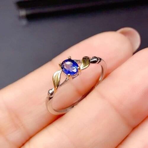 Natural Sapphire 925 Silver Jewelry Ring Women Fine Jewelry 4x5mm