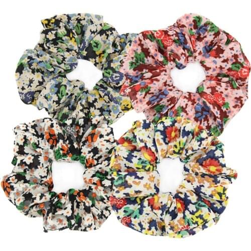 Furling Gir1 PC Mix Colors Floral Printing Chiffon Hair Scrunchies Elastic Hair Bands Ponytail Holder Women Hair Accessories