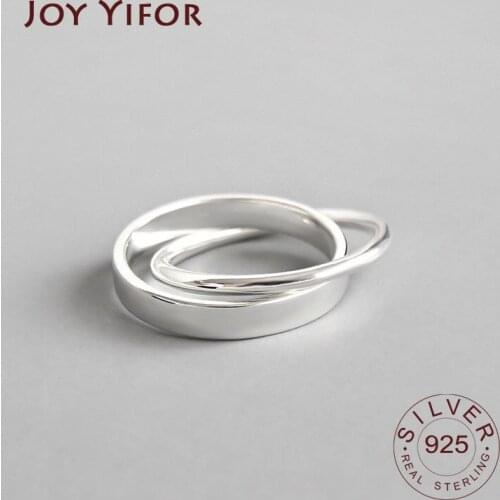 100% Pure 925 Sterling Silver Rings for Women Double Interlock Circle Anel Feminino Female Wholesale Jewelry Party Gifts