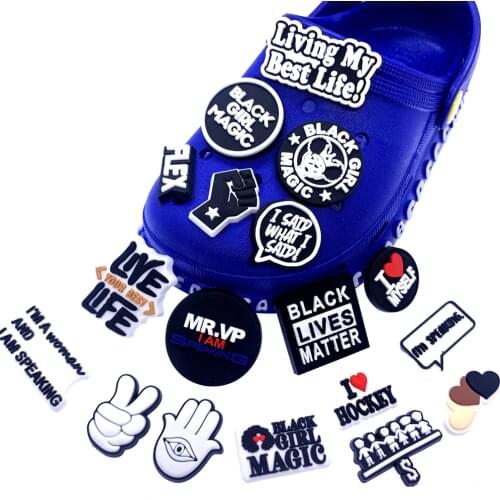 100PCS/Lot Silicone BLM Series Shoe Charms For Kids X-Mas Gifts Black Girl Magic Icon Croc Jibizt Hole Slipper Decoration Buckle