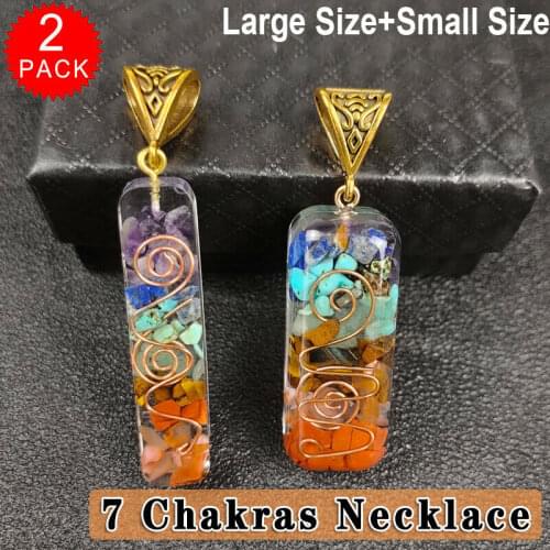 2Pcs Natural Gemstone 7 Chakra Orgone Energy Healing Pendant Necklace