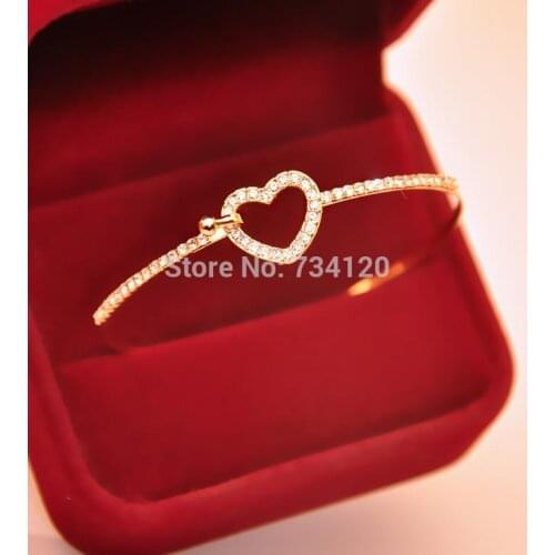 2020 New Arrival!Fashion Simple Rhinestone hollow heart bracelet Bangle Jewelry