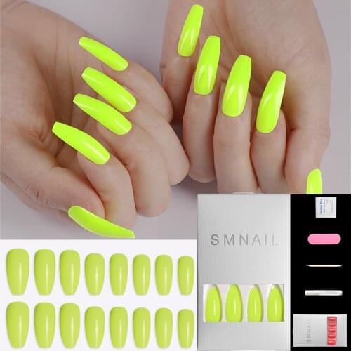 24Pcs/box Candy Color Long Coffin Ballerina Fake Nails Acrylic Full Cover False Nails Manicure Tools Detachable Nail Art Tips