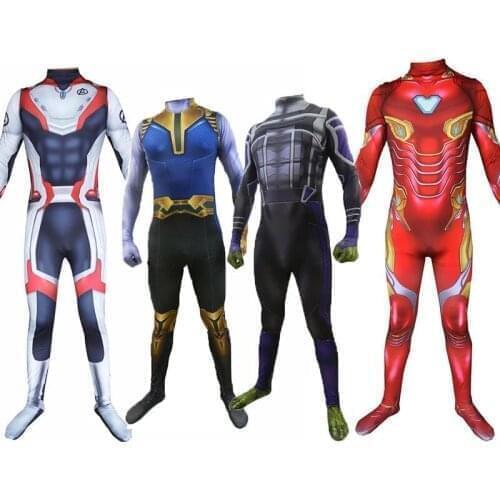 4 Endgame Quantum Realm Iron Man Hulk Thanos Cosplay Costume Mask Superhero Bodysuit Zentai Halloween Costume Men Kids