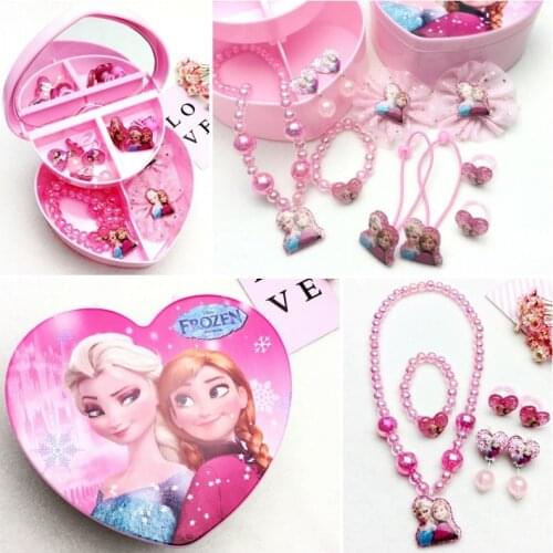Disney Frozen Childrens doll Accessories Princess Set Hair Jewelry Set Box Necklace Bracelet Ring Jewelry