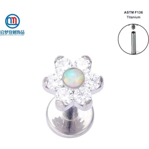 ASTM F136 Titanium Internally Threaded Flower Labret Ring Body Piercing