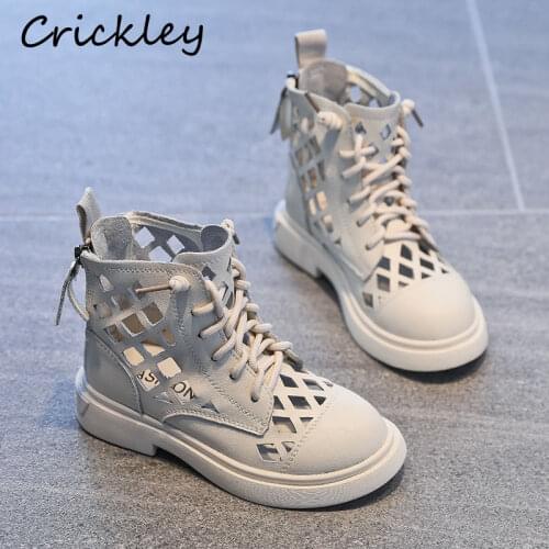 Summer Girls Boots Fashion Hollow Out Genuine Leather Ankle Shoes For Teens Girls Boots Soft Breathable Comfortable Kids Shoes