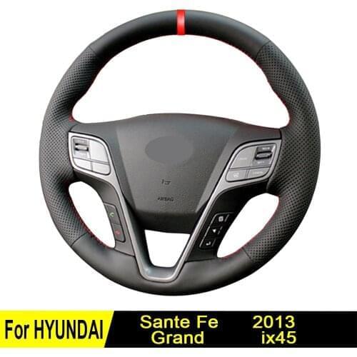 DIY Steering Wheel Cover For HYUNDAI Santa Fe 2013 Grand Ix45 Accessories Artificial Leather Hand-Stitched Non-slip