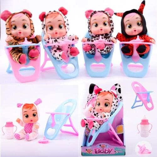 Feeding Baby Vinyl Doll Crying Tears Reborn Silicone with Stroller Nursing Bottle Kids Toddler Infant Dolls Toy Christmas Gift