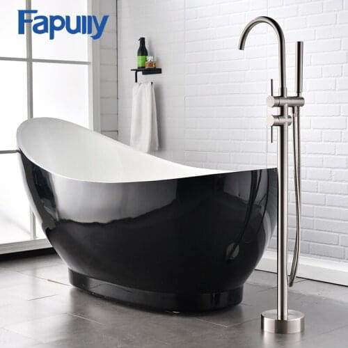 Fapully Shower Mixer Nickel Brushed Floor Standing Faucet Set Bathroom Mixer with Hand Spray Shower Mixer Taps Bathtub Faucet