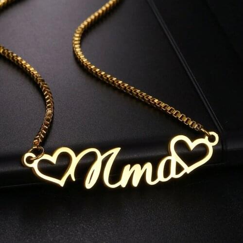 Custom Personalized Name Necklace Love Pendant Customized Fashion Stainless Steel Box Chain Necklace For Women Nameplate Jewelry