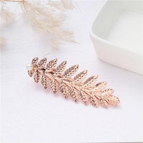 CHENFAN European and American creative ladies new pearl crystal duckbill clip hairpin leaf hair clip headdress