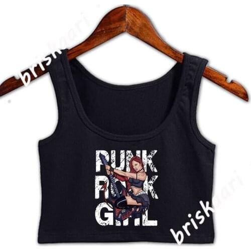 Punk Rock Girl Guitar Rock Roll Crop Top Leisure O Neck Anti-Wrinkle Designing Summer Style Tank Top New Style Gents Vest