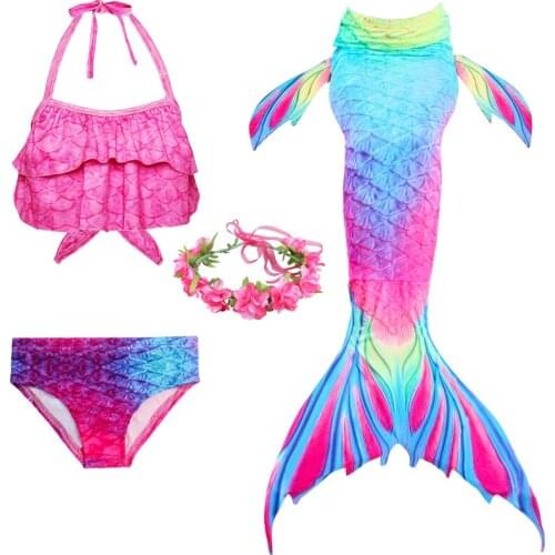 Girls Swimmable Mermaid Tail Swimming Bating Suit Mermaid Costume Garland Swimsuit Fantasy Beach Bikini