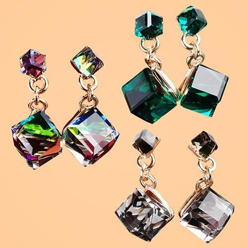 HOT SALES！！！New Arrival Womens Korean Style Square Shaped Cubic Pendant Earrings Ear Studs Jewelry Wholesale Dropshipping
