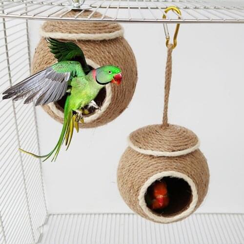 Small Pet Parrot Hamster Coconut Shell House Nest Hanging Swing Hammock Chew Toy Pet Parrot Birds Squirrel House Cage Toy