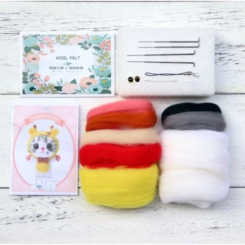 Cute Cat Doll Handmade DIY Craft Wool Felt Handcraft Kit Not Finished Poked Out Needle Material Bag Package E56C