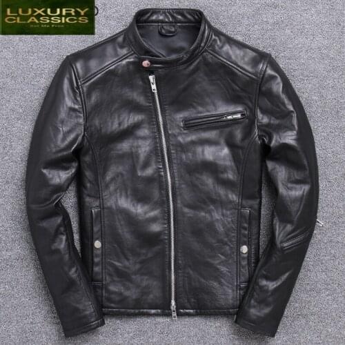 Real 100% Spring Streetwear Leather Coat Men Natural Sheepskin Coats Mens Moto Biker Fit Genuine Leather Jacket 2021 1808