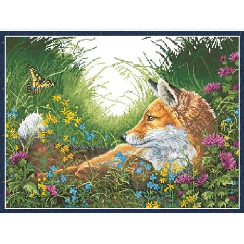 Fox in The Flowers Counted Cross Stitch Kit Patterns Printed Fabric For Embroidery Needlework Crafts Set 11CT 14CT Diy Paintings