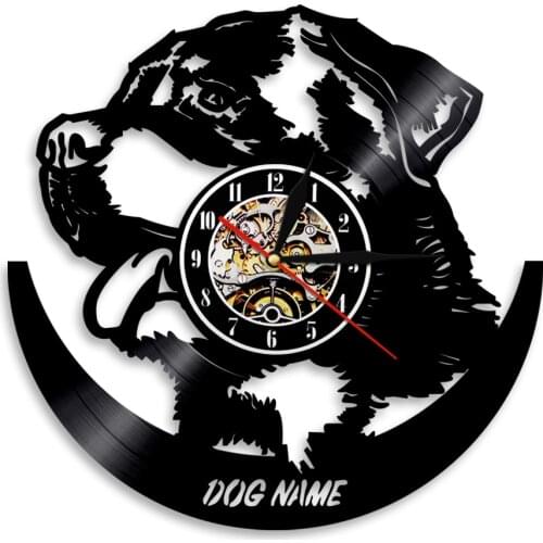 Personalized Dog Name Vinyl Record Wall Clock Animals Puppy Pet Pug Wall Art Customize Name Wall Watch Home Decor Dog Lover Gift