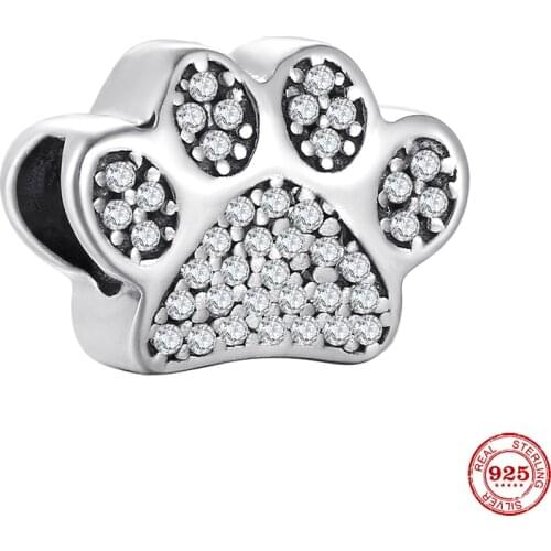 New Original Silver Color Dog Paw Bead Fit European Pandora Charms Bracelet Bangles Diy Jewelry P206