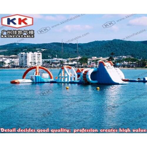 Seaside Green Inflatable Water Parks, Floating Water Play Park With Volleyball Court