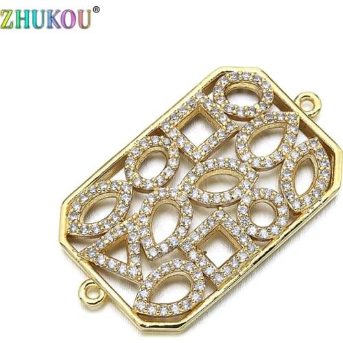 18*32mm Handmade Brass Cubic Zirconia Rectangle Connectors DIY Jewelry Findings, Mixed Color, Hole: 1mm, Model: VS263