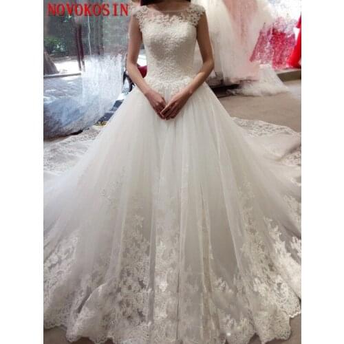 1.5m Cathedral Train Luxury Appliqued Tulle Wedding Dress 2019 Beading Sleeveless High Quality Bridal Ball Gown Wedding Dress